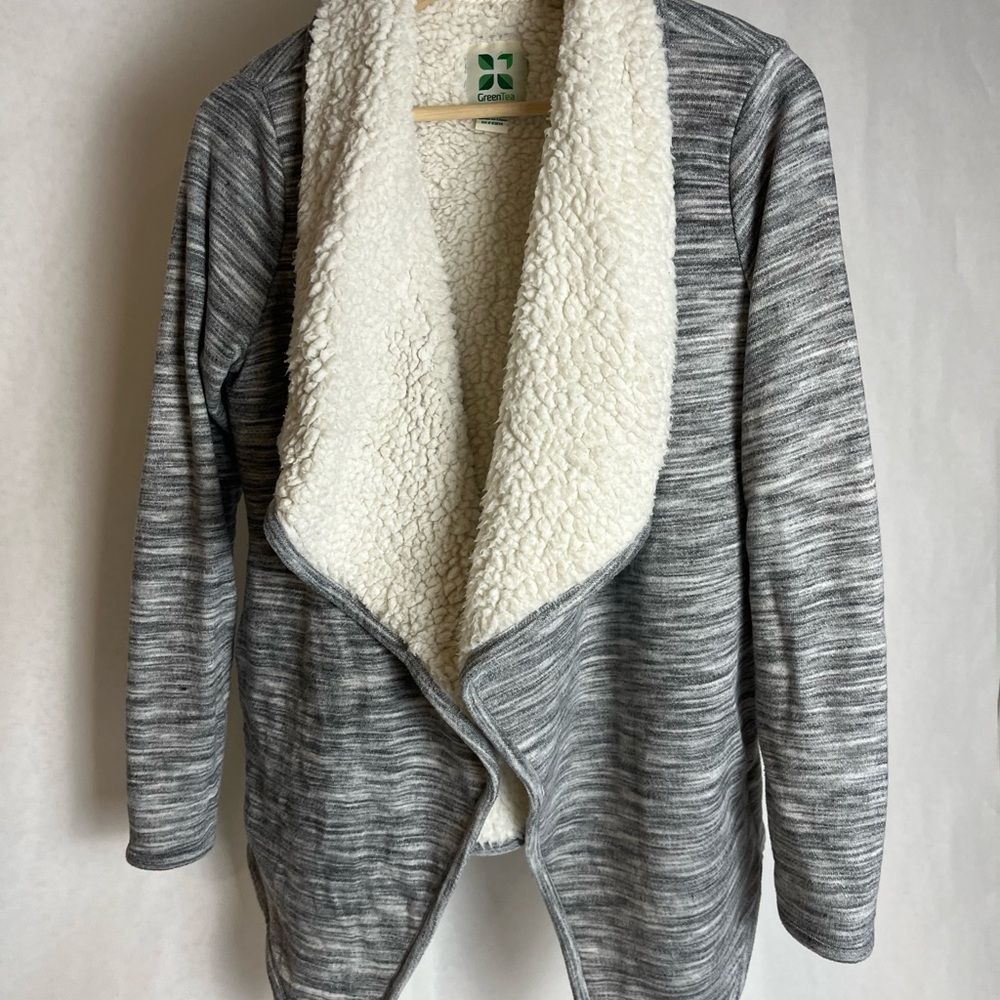 GreenTea Gray and Cream Sherpa Cardigan